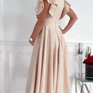 Women's V Neck Elegant Party Dress Short Sleeve Skater Dress Wedding Guest Dresses