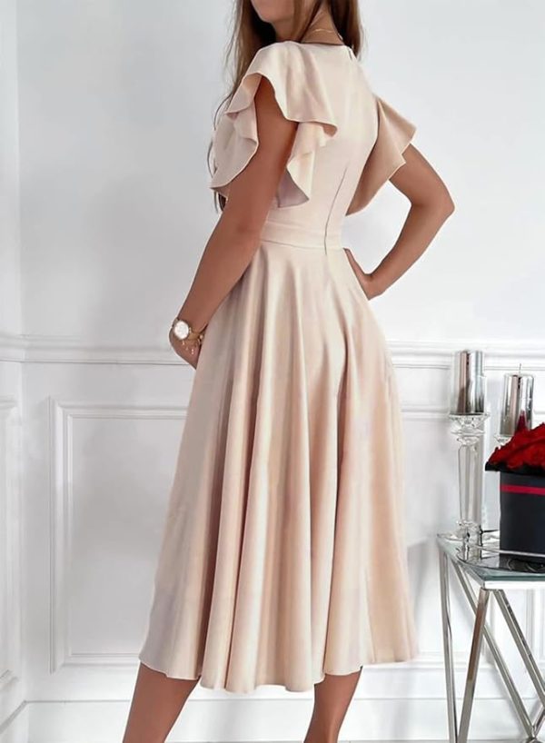 Women's V Neck Elegant Party Dress Short Sleeve Skater Dress Wedding Guest Dresses