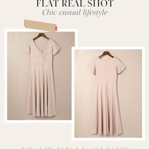 Women's V Neck Elegant Party Dress Short Sleeve Skater Dress Wedding Guest Dresses