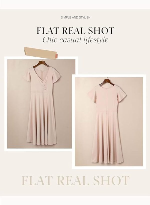Women's V Neck Elegant Party Dress Short Sleeve Skater Dress Wedding Guest Dresses