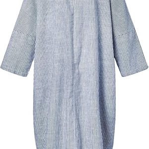Women's Casual Long Sleeve Button Down Loose Striped Cotton Maxi Shirt Dress