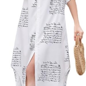 Women Long Sleeve Button Down Casual Loose Side Split Blouse Maxi Dress with Pockets