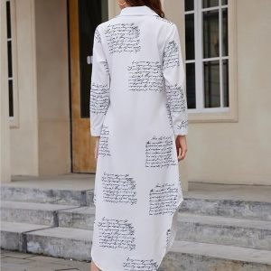 Women Long Sleeve Button Down Casual Loose Side Split Blouse Maxi Dress with Pockets