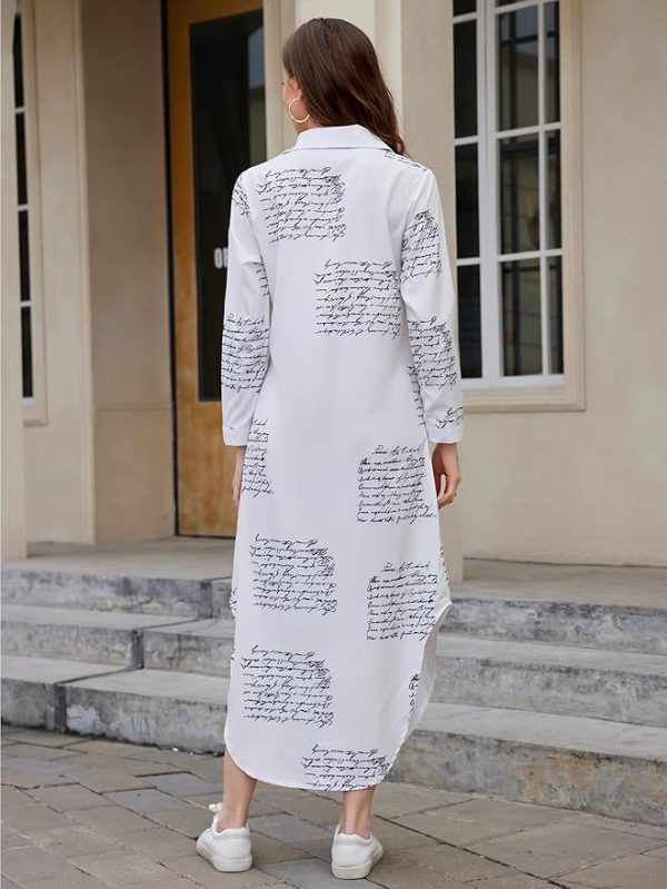 Women Long Sleeve Button Down Casual Loose Side Split Blouse Maxi Dress with Pockets
